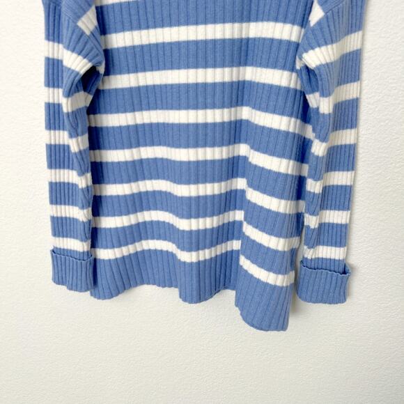 [LOFT] Blue White Striped Ribbed Knit Pullover Turtleneck Sweater Size Small S - Picture 9 of 12